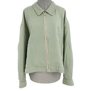 Big Bud Press Flight Jacket Green White Gingham Check Light Bomber Unisex 1XL